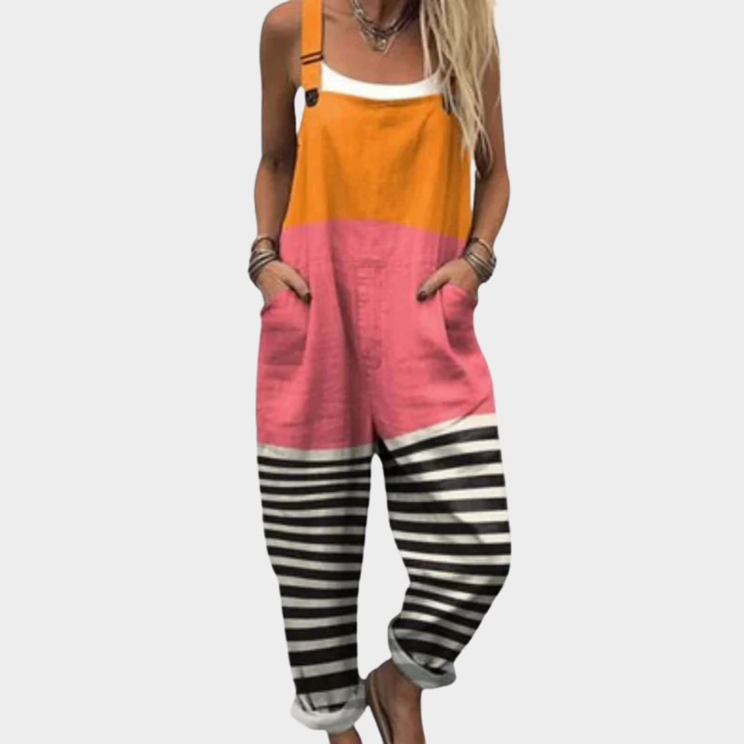 ORANGE ROOS BLACK PRINTED ADJUSTABLE-STRAP DUNGAREES