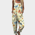 FLOWING PRINTED ADJUSTABLE-STRAP DUNGAREES