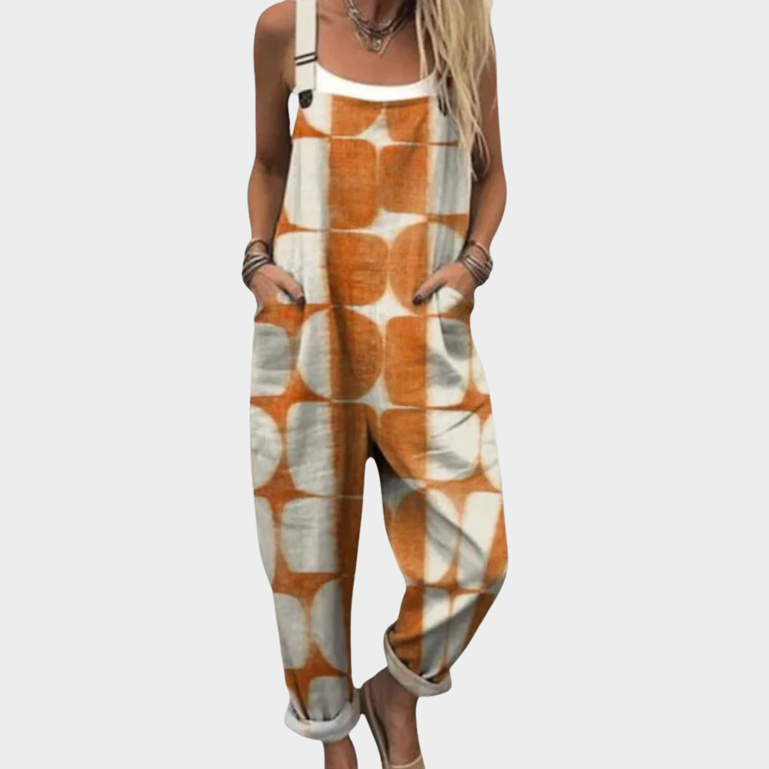 FLOWING PRINTED ADJUSTABLE-STRAP DUNGAREES
