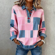 Deetta | Colourblock Button-Neck Top
