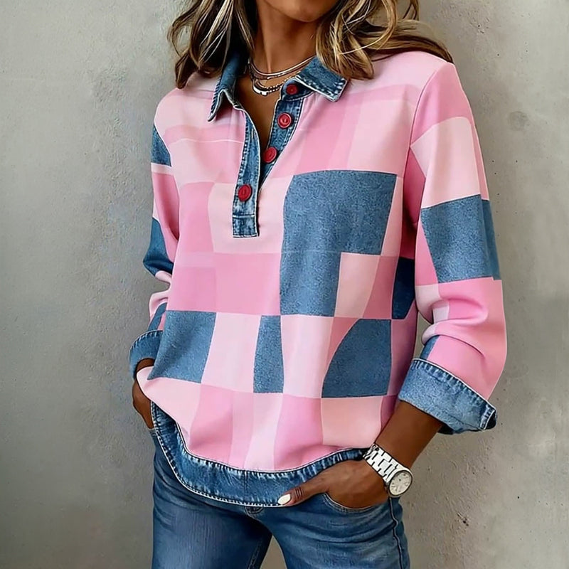 Deetta | Colourblock Button-Neck Top