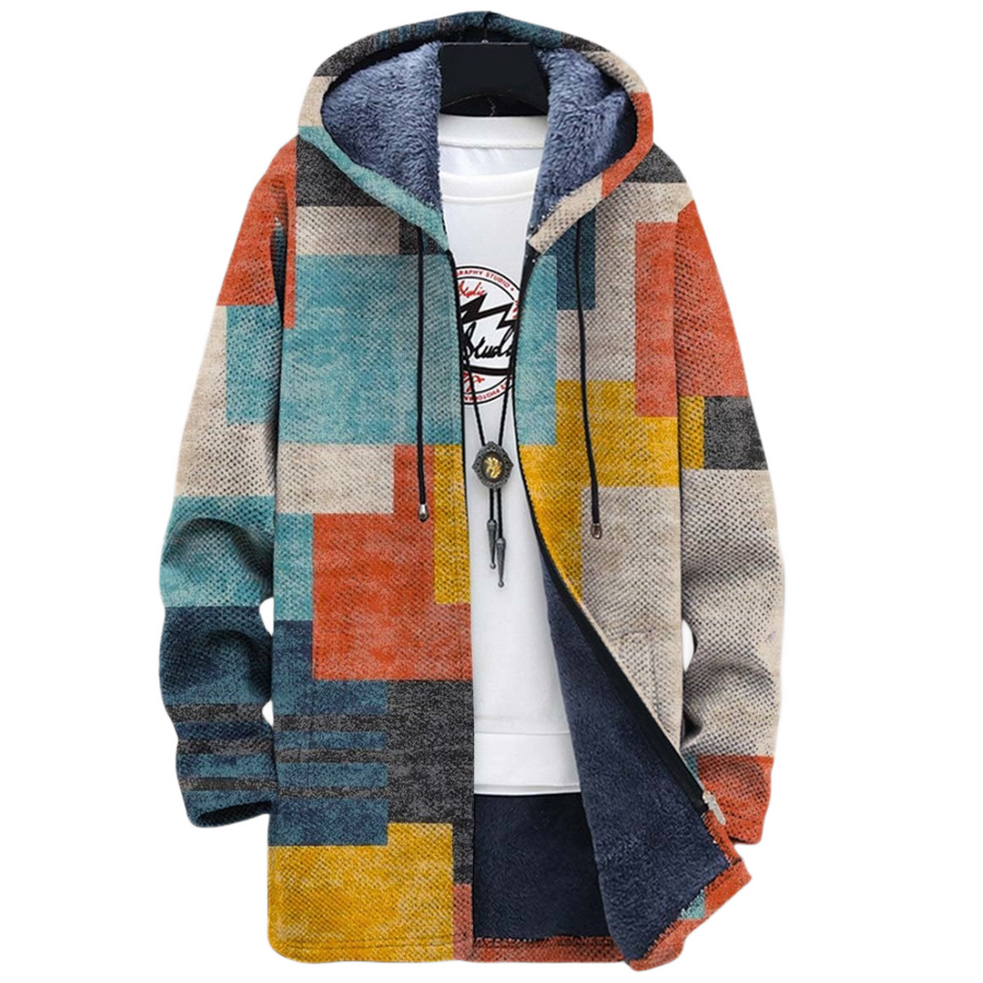 Aryana | Geometric Coat with Colourful Blocks