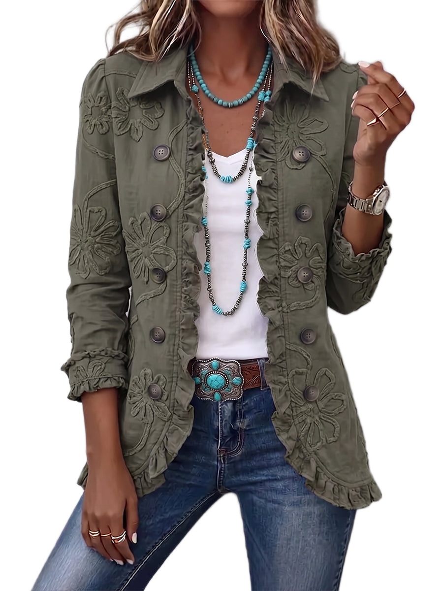 Alexa | Boho Utility Jacket with Floral Embroidery & Ruffles