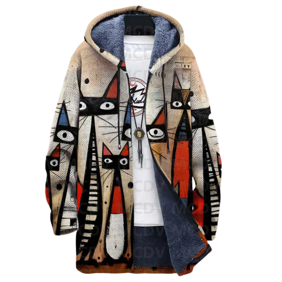 Ashlyn | Abstract Coat with Cat Print