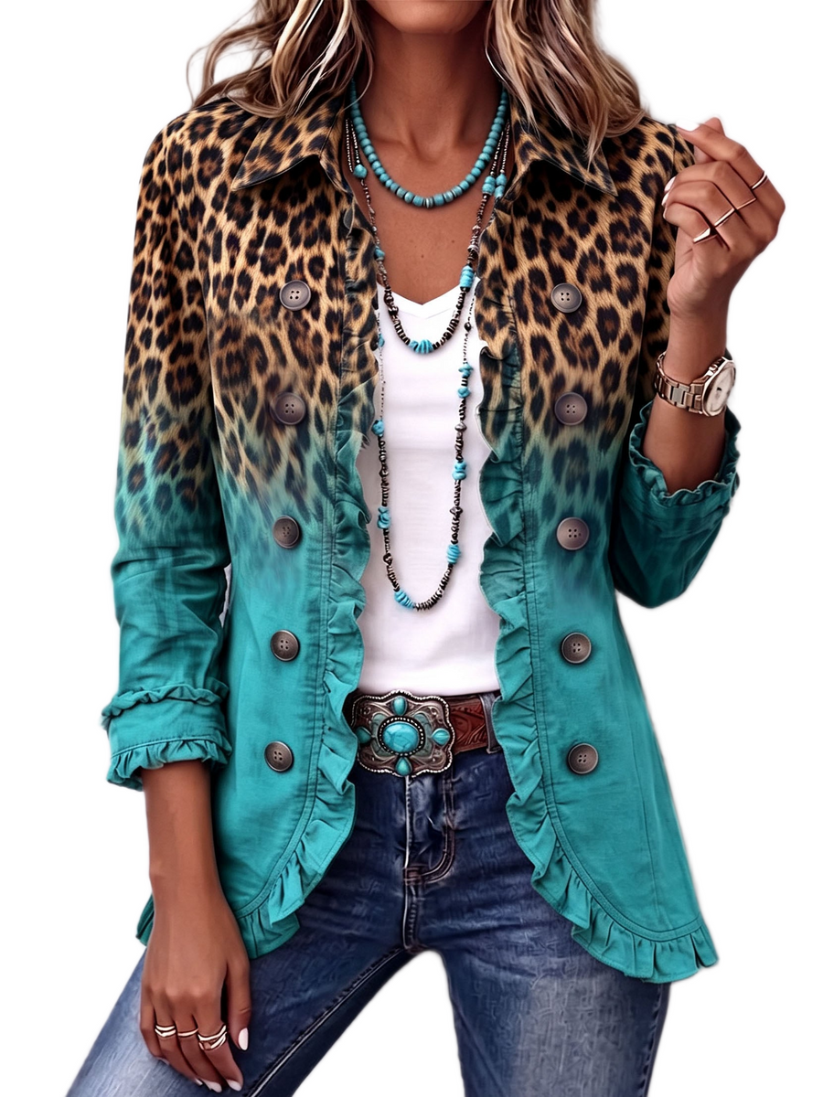 Alessandra | Blazer Jacket with Leopard Ombré & Ruffles