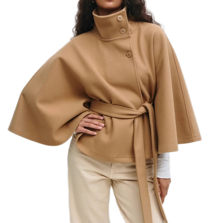 Aderyn | High-Neck Belted Cape Coat