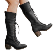 Haziran | Knee-High Lace-Up Boots with Block Heel