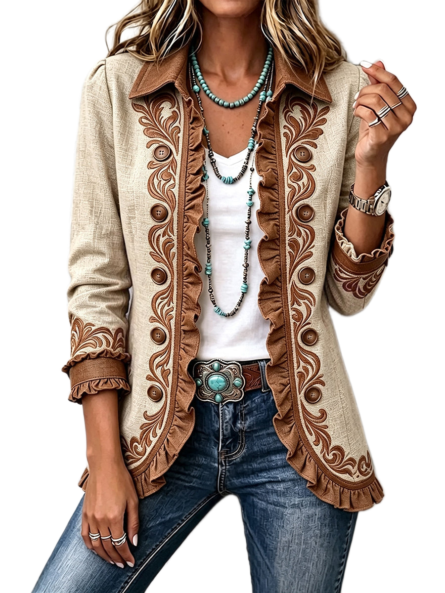 Aisha | Vintage Boho Jacket with Floral Print & Ruffles