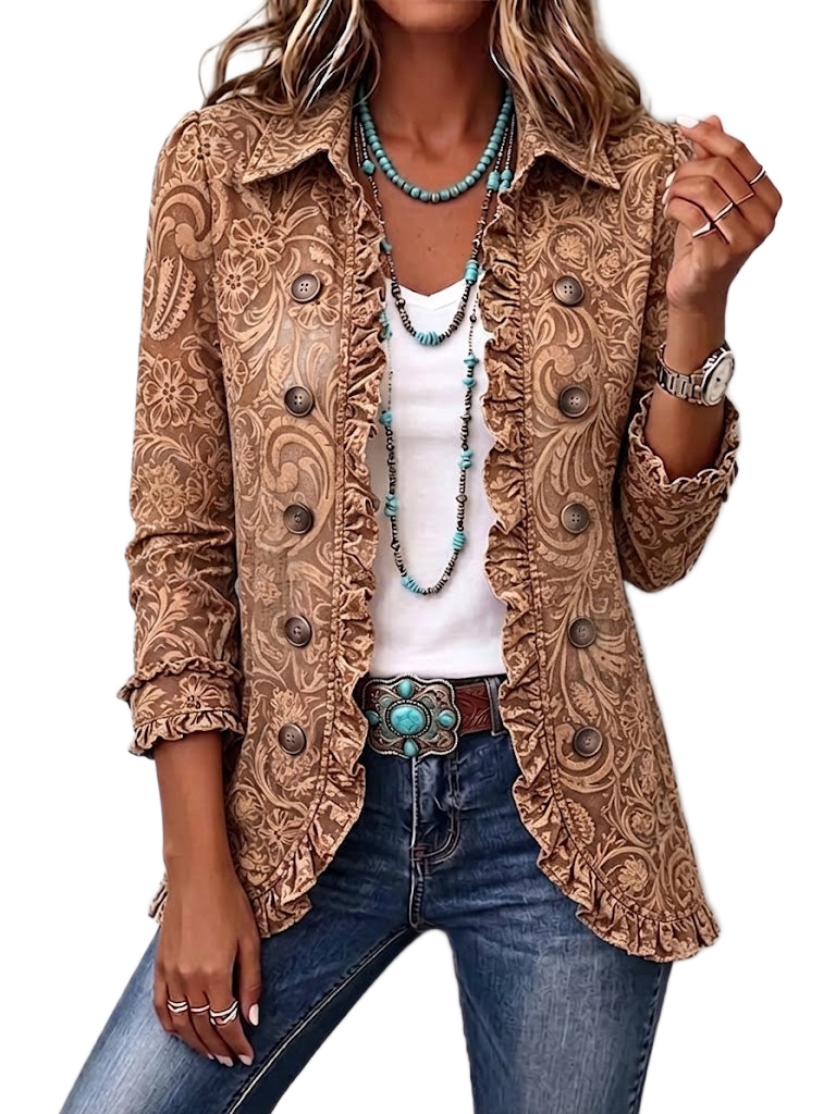 Aimee | Vintage Boho Jacket with Floral Print & Raw-Edge Detail