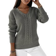 Genelle | V-Neck Cable-Knit Jumper