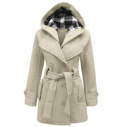 Siobhan | Hooded Double-Breasted Belted Wool Coat in Red