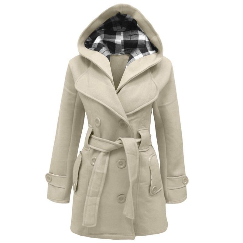 Siobhan | Hooded Double-Breasted Belted Wool Coat in Red