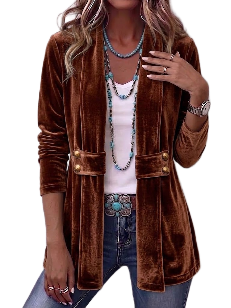 Agnieszka | Long Vintage Jacket with Lapels & Button Detail