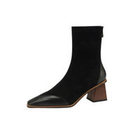 Hephzibah | Pointed Toe Sock Ankle Boots with Low Block Heel