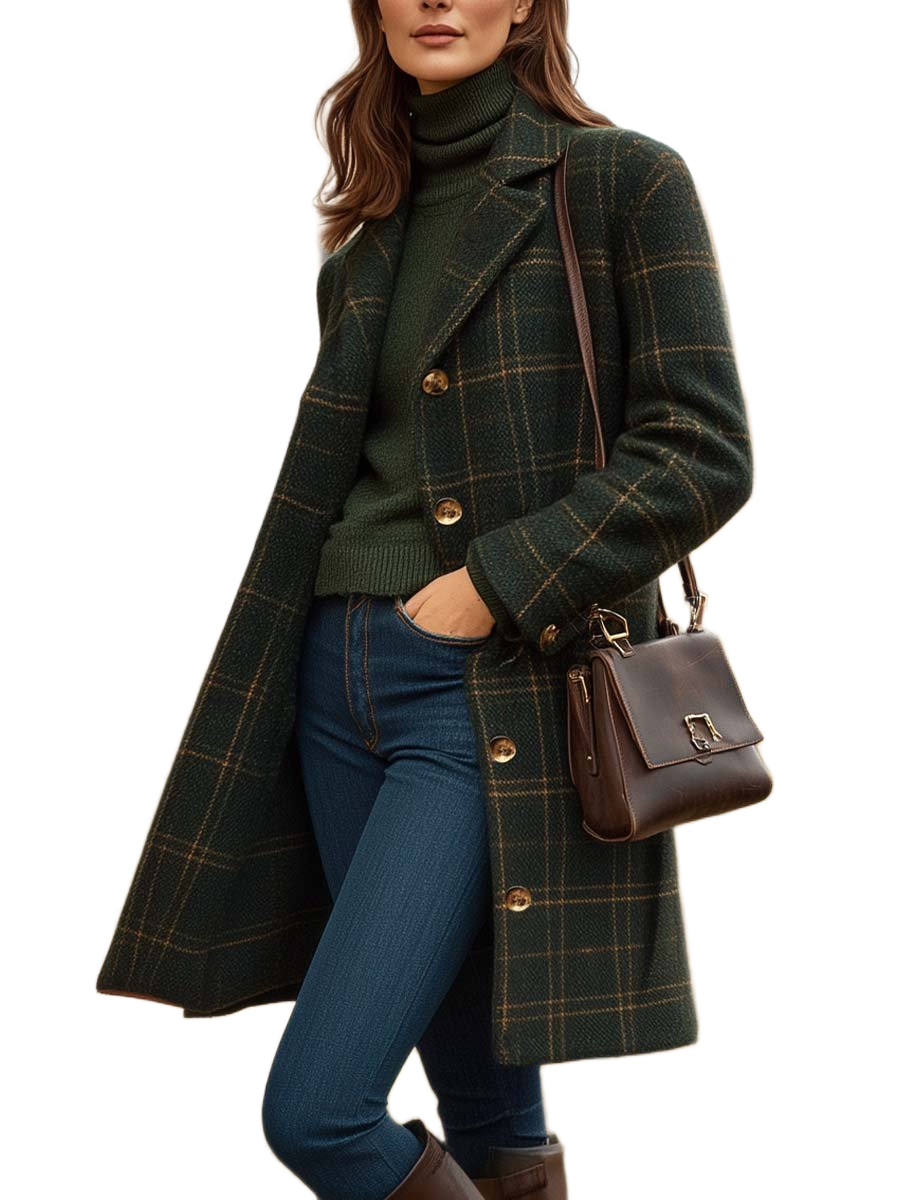 Deirbhile | Long Green Check Wool-Blend Coat