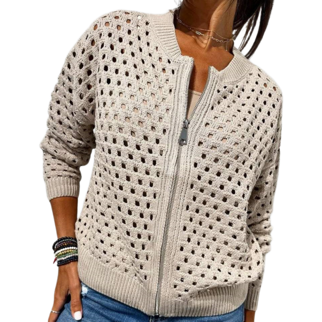 Wanita | Open-Knit Zip Cardigan