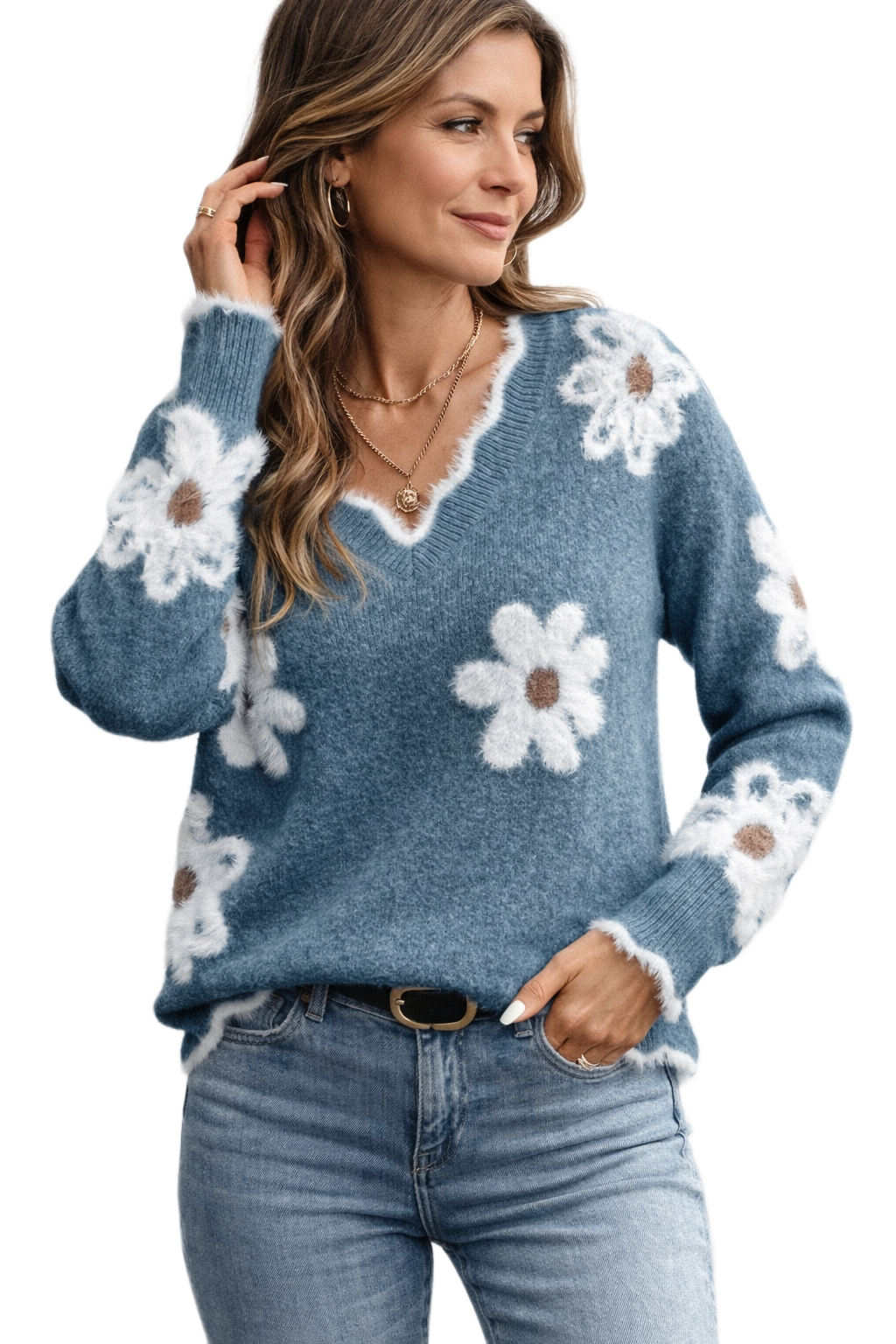 Bea | Flower-Pattern V-Neck Jumper