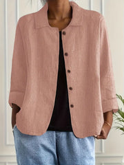 Tesni | Three-Quarter Sleeve Button-Front Shirt Jacket in Light Blue