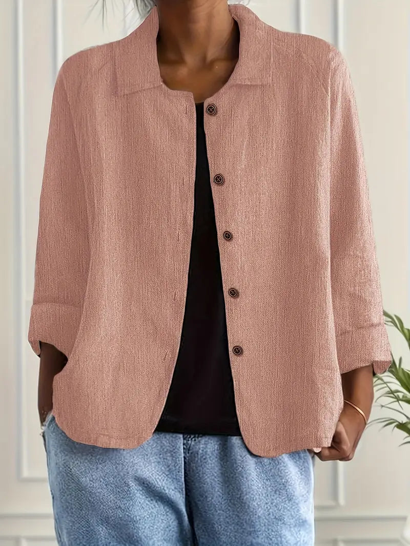 Tesni | Three-Quarter Sleeve Button-Front Shirt Jacket in Light Blue