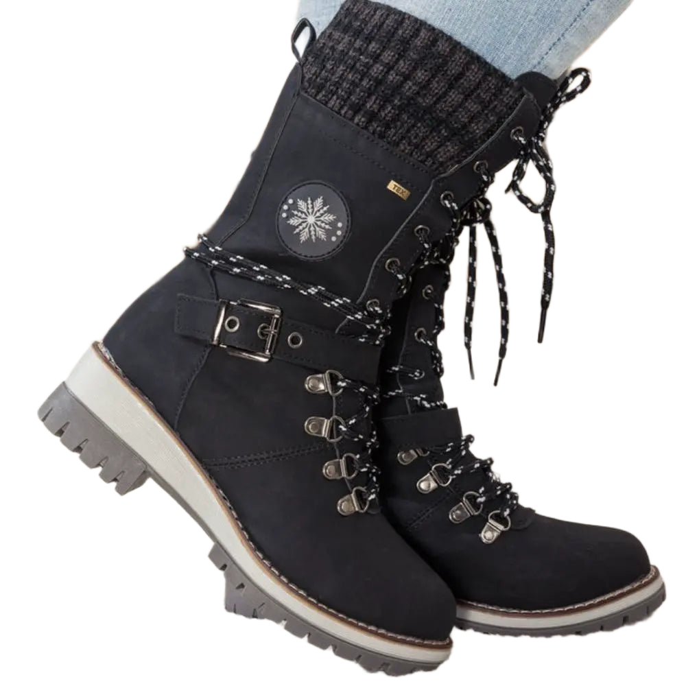 Pranavi | Faux Leather Knit Cuff Snow Boots