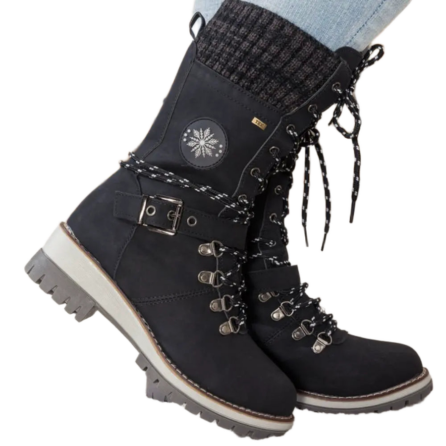 Pranavi | Faux Leather Knit Cuff Snow Boots