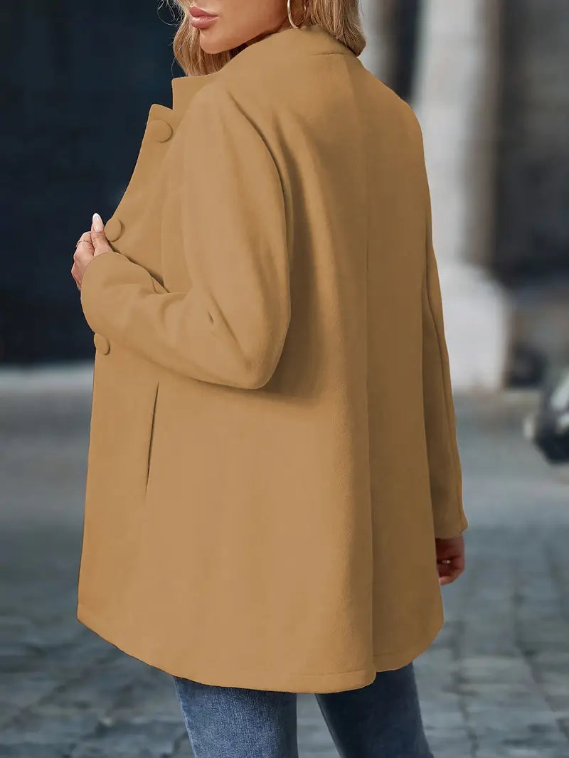 Clodagh | Mid-Length High-Neck Buttoned Winter Coat in Camel
