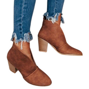 Hadiyyah | Block Heel Ankle Boots with Side Cut-Out