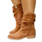 Vidhathri | Mid Calf Boots with Buckle Strap and Side Zip Closure