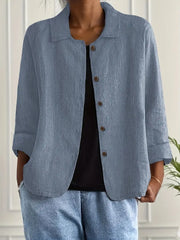 Tesni | Three-Quarter Sleeve Button-Front Shirt Jacket in Light Blue