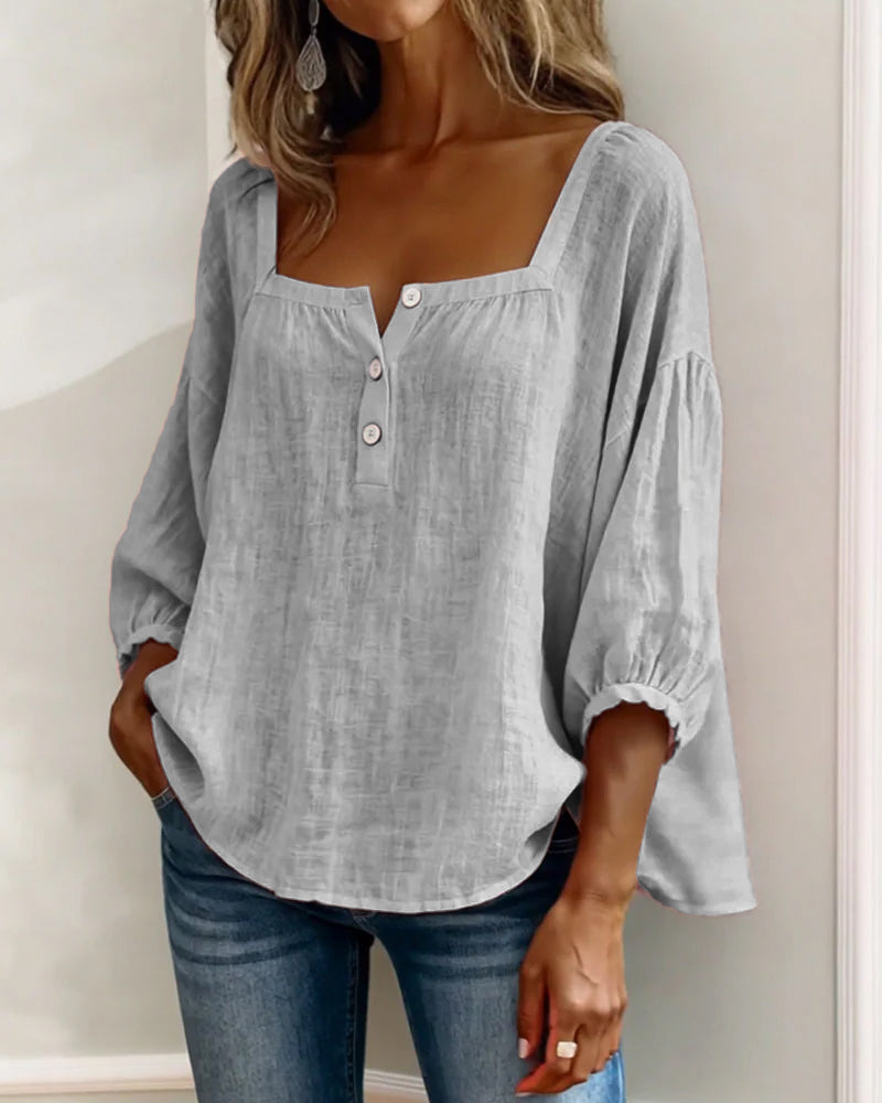 Tenille | Square-Neck Button Blouse