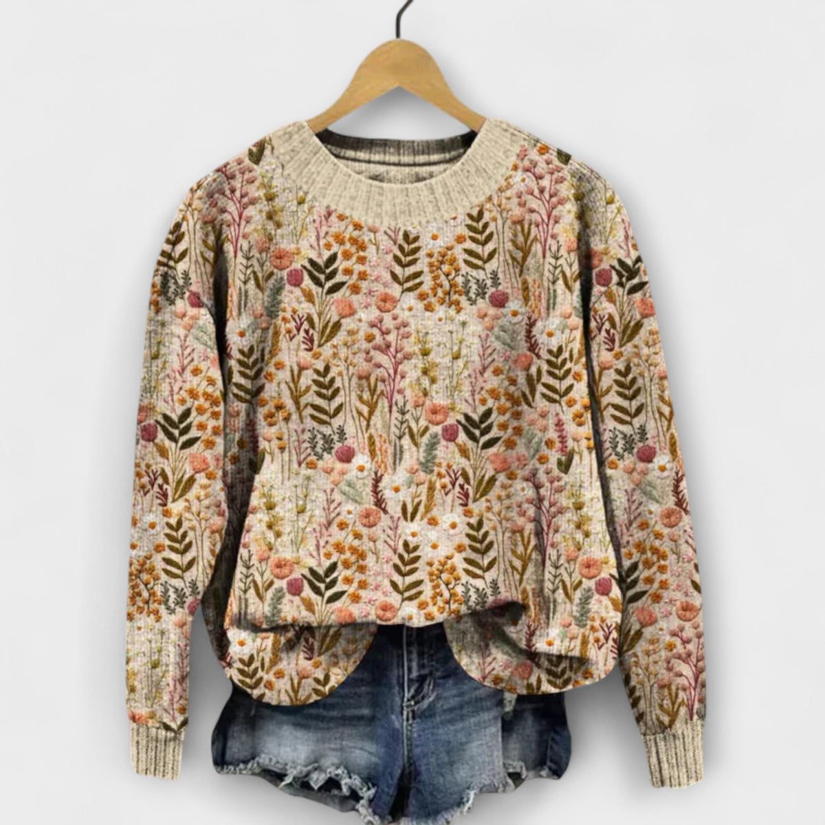 Tina | Beige Jumper With Flower Pattern