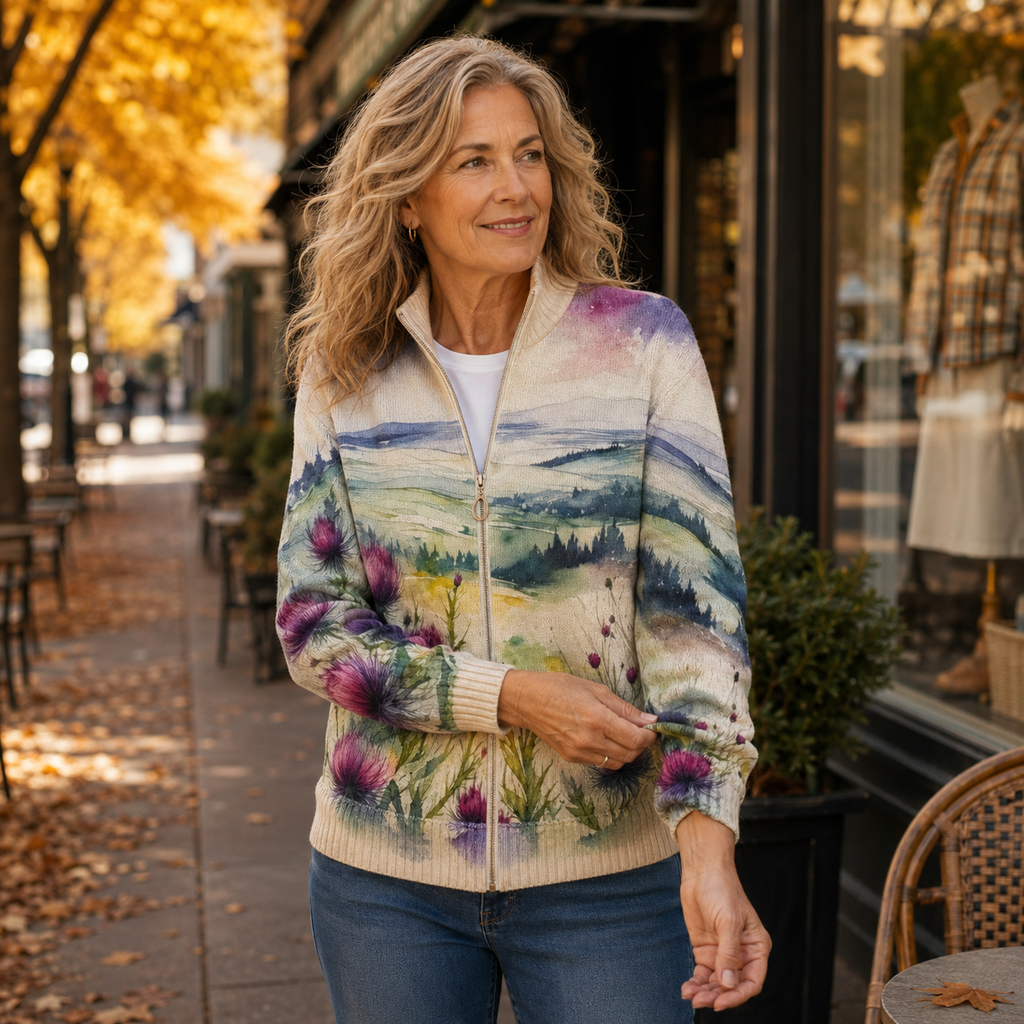 LIDIA | THISTLE LANDSCAPE ZIP CARDIGAN