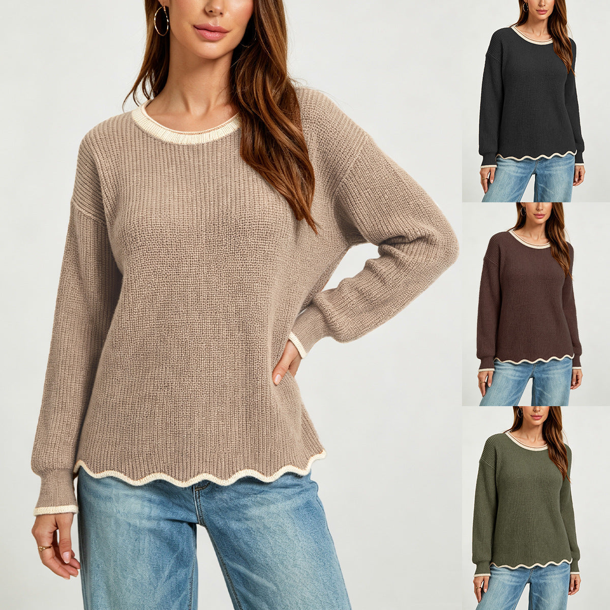 Lashawnda | Contrast Scallop-Hem Jumper