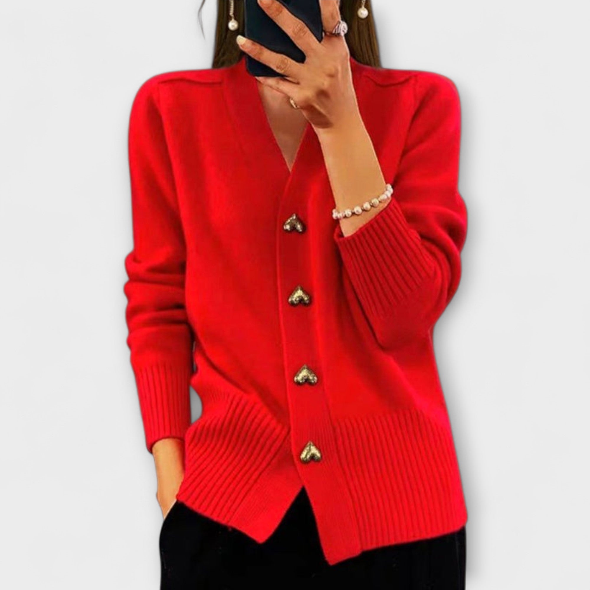 Marij | Dark Blue Cardigan With V-Neck In Vintage Style