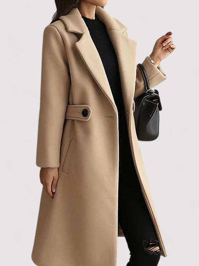 Sadhbh | Wool Belted Coat with Buckle and Lapels in Khaki