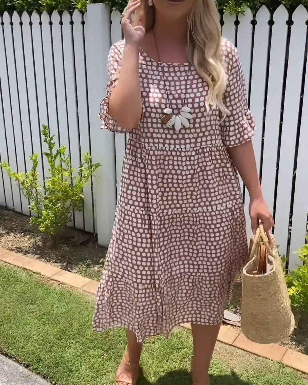 NICOLA | POLKA-DOT SHORT-SLEEVE MIDI DRESS