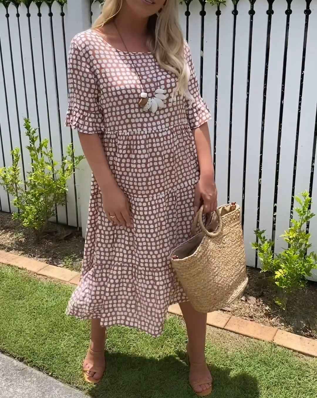 NICOLA | POLKA-DOT SHORT-SLEEVE MIDI DRESS