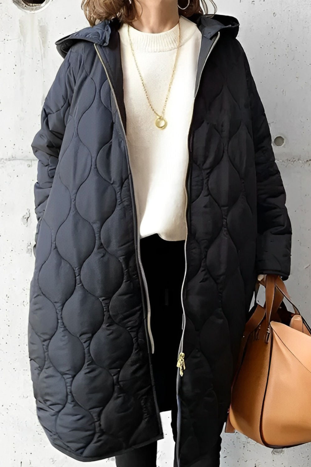 Domenica | Collarless Long Quilted Coat