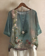 Nhi | Printed Button-Neck Blouse