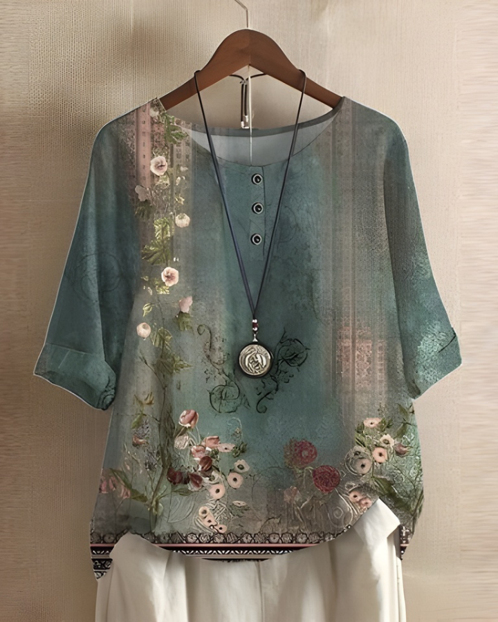 Nhi | Printed Button-Neck Blouse