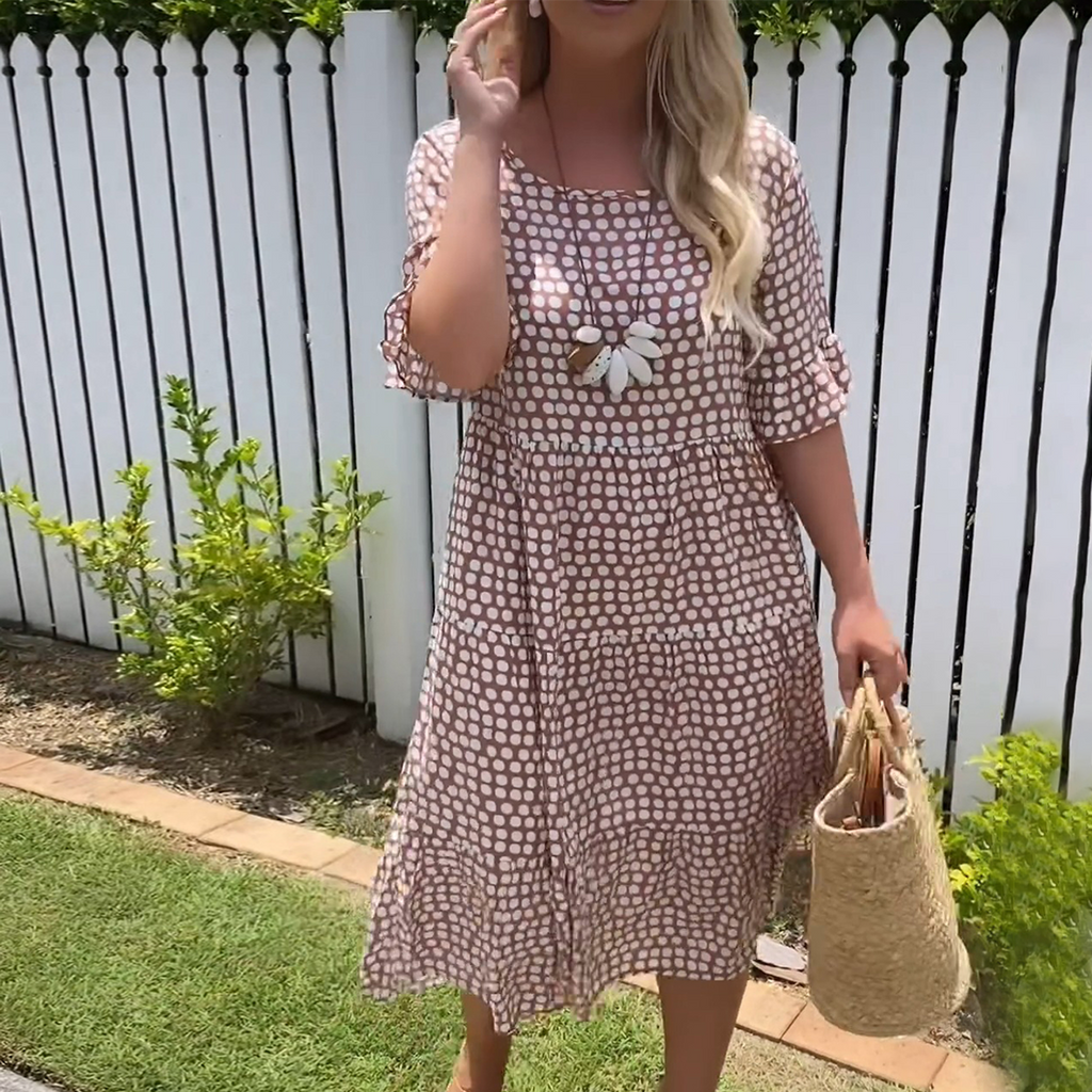 NICOLA | POLKA-DOT SHORT-SLEEVE MIDI DRESS