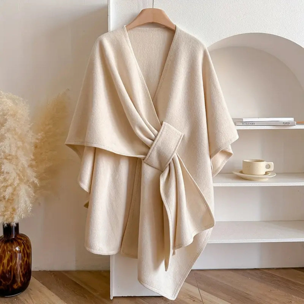 Mairwen | Oversized Windproof Poncho Cape Coat in Ivory