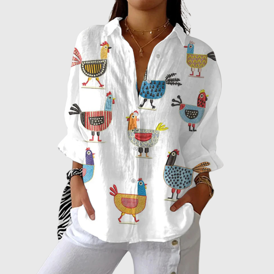 FLOWING FLORAL BUTTON-FRONT BLOUSE