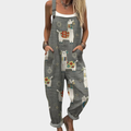RELAXED-FIT PRINTED ADJUSTABLE-STRAP DUNGAREES