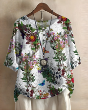 Nhi | Printed Button-Neck Blouse
