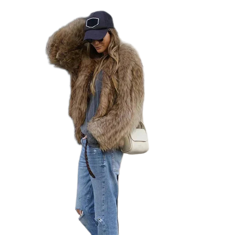 Delyth | Brown Faux-Fur Fitted Jacket