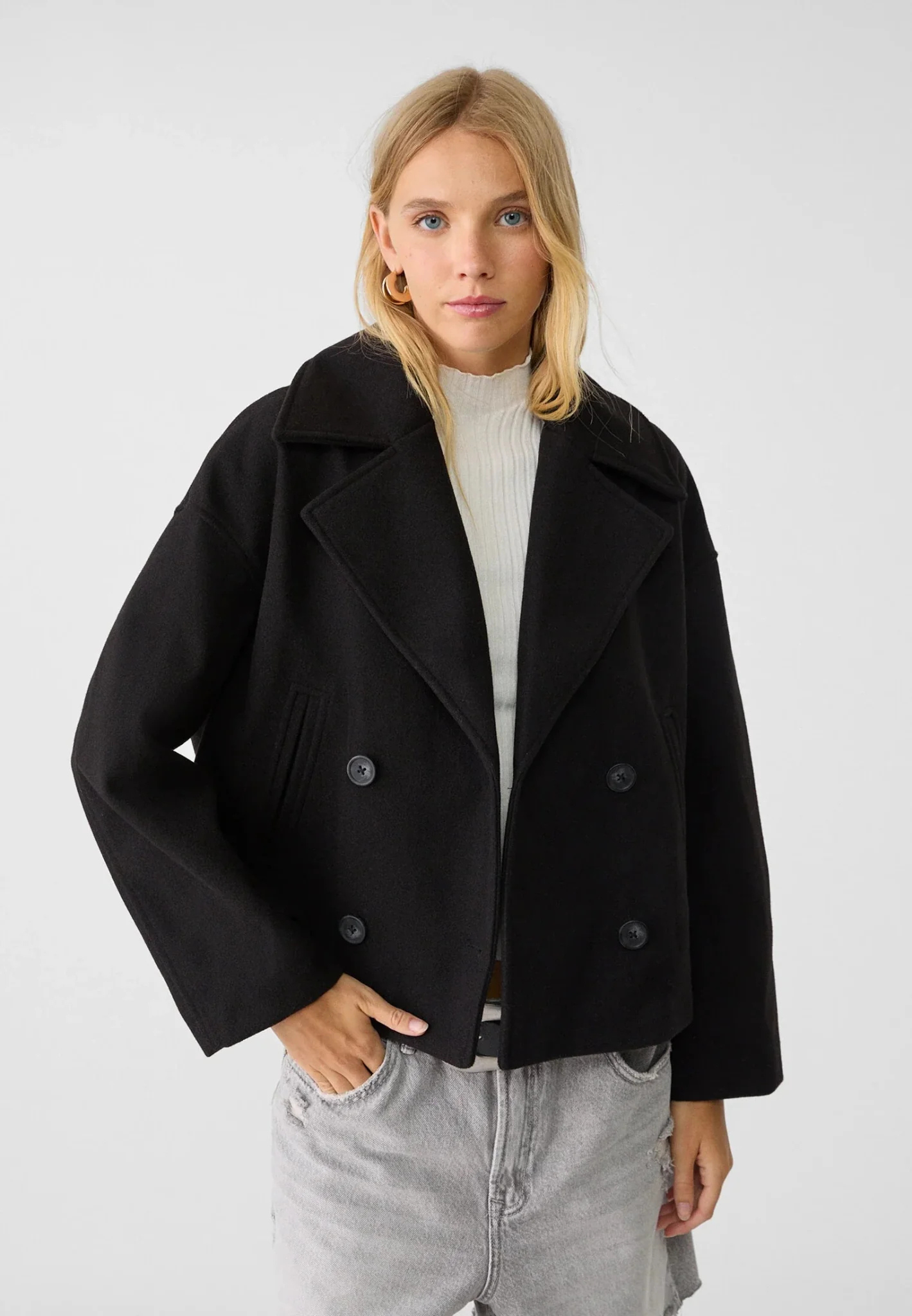Maialen | Cropped Double-Breasted Tailored Jacket in Black