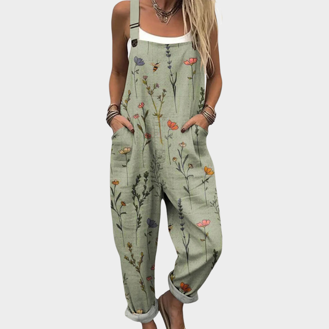 PRINTED ADJUSTABLE-STRAP DUNGAREES