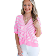 Jamesha | Striped Short-Sleeve Cardigan