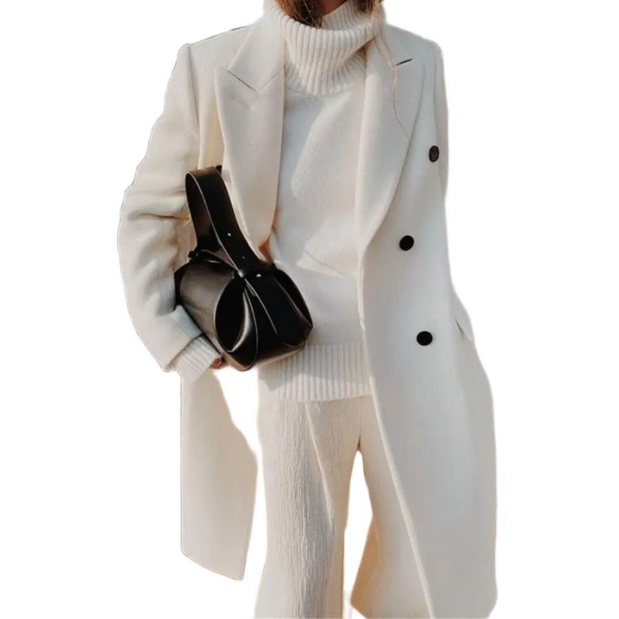 Meinir | Long Wool-Blend Coat with Concealed Buttons
